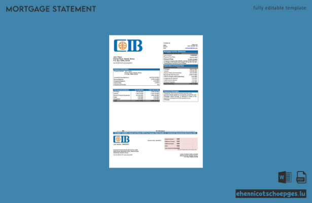 Kenya Commercial International Bank (Kenya CIB) Hypothekenabrechnung – Beispiel als Word- und PDF-Datei (Vorschau)